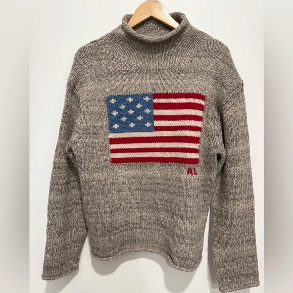 New Polo Ralph Lauren Wool Iconic Flag Sweater Roll Neck America USA - Picture 2 of 9